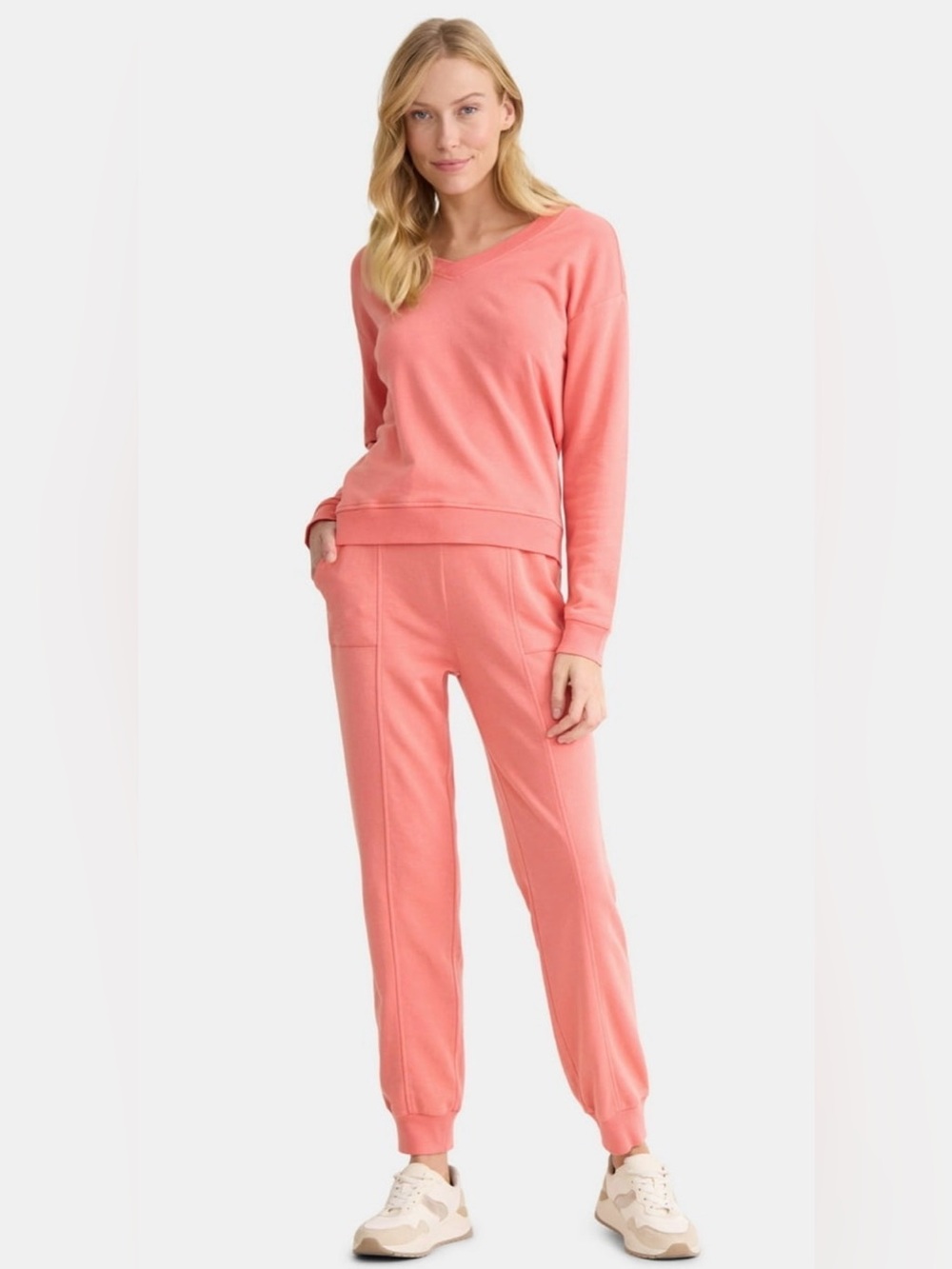 Women’s coral two-piece French terry sweatshirt and jogger set size small